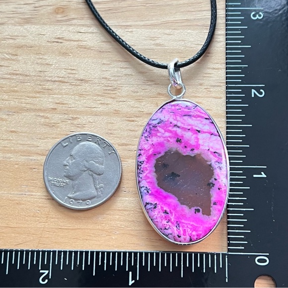 New Pink Dendritic Dendrite Opal Stone Sterling Silver Overlay Pendant Necklace - Picture 4 of 5